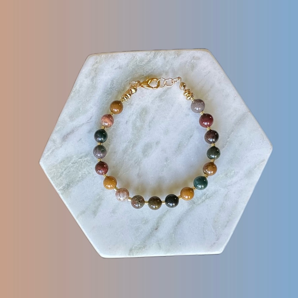 Handmade Ocean Agate Beaded Bracelet | Crystal Healing Boho Coastal Stack Gift